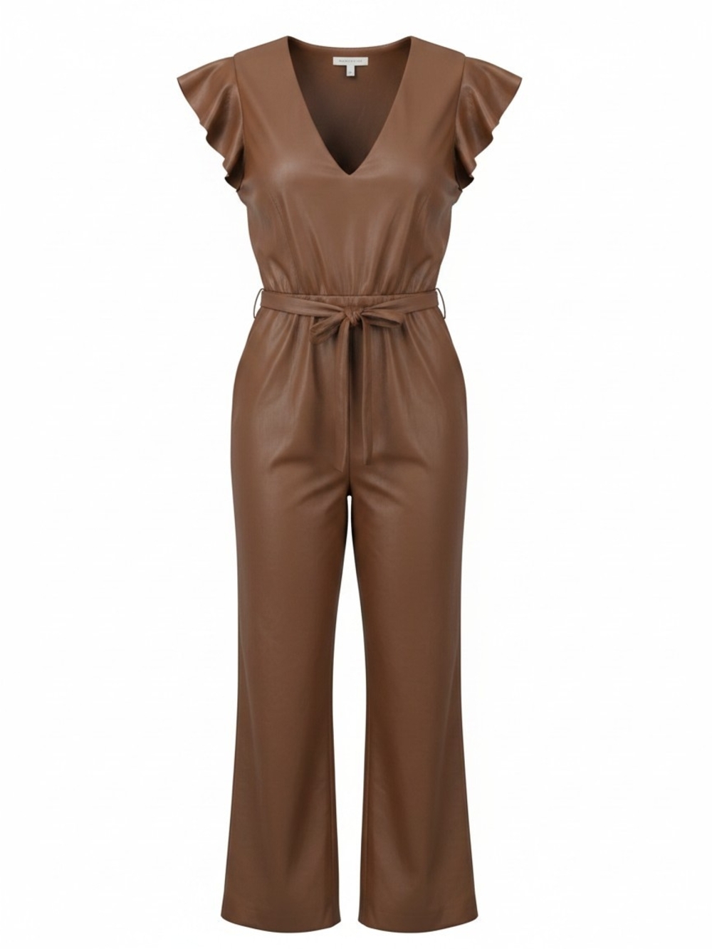 Sachin + Babi Brown Faux Leather V-Neck Sleeveless Jumpsuit